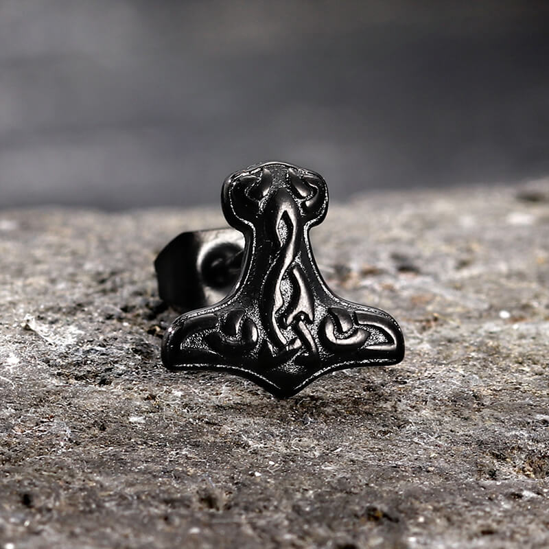 13400-stainless-steel-black-single-stainless-steel-black-single-variation-1.jpg Viking Mjolnir Stainless Steel Stud Earrings