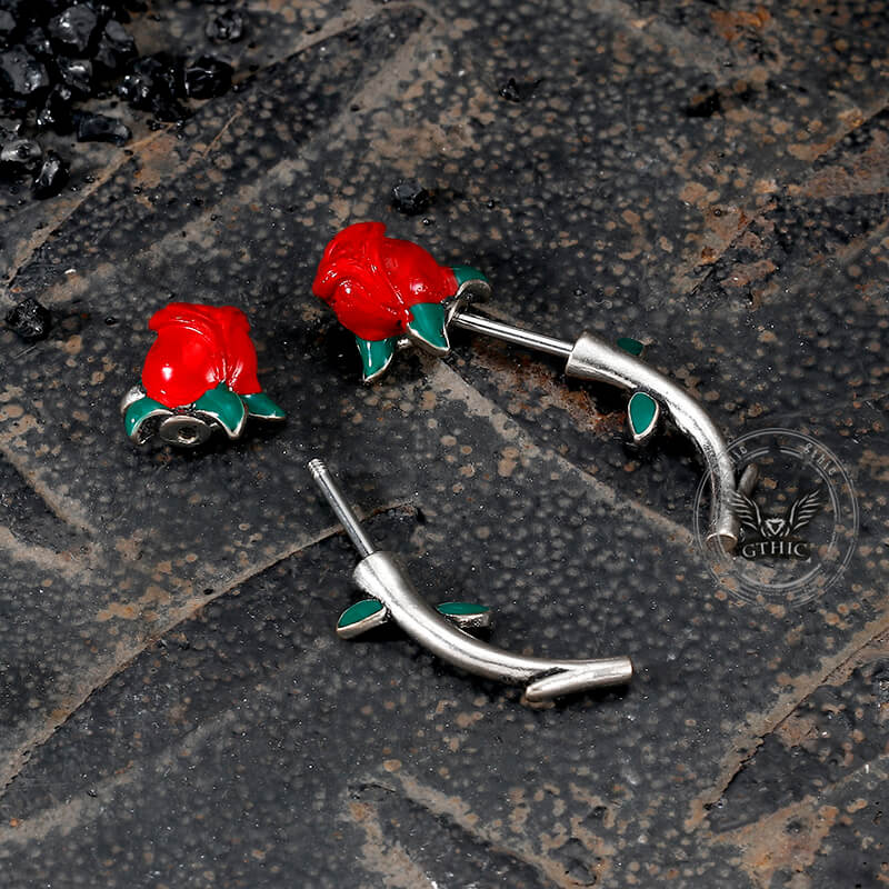 Rose Buds Stainless Steel Piercing Earrings