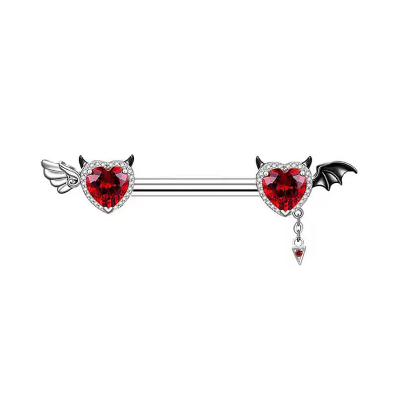 Heart Shaped Devil Wings Stainless Steel Piercing Ring