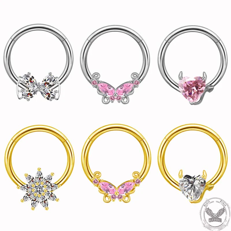 Devil heart Butterfly Zircon Stainless Steel Nipple Ring