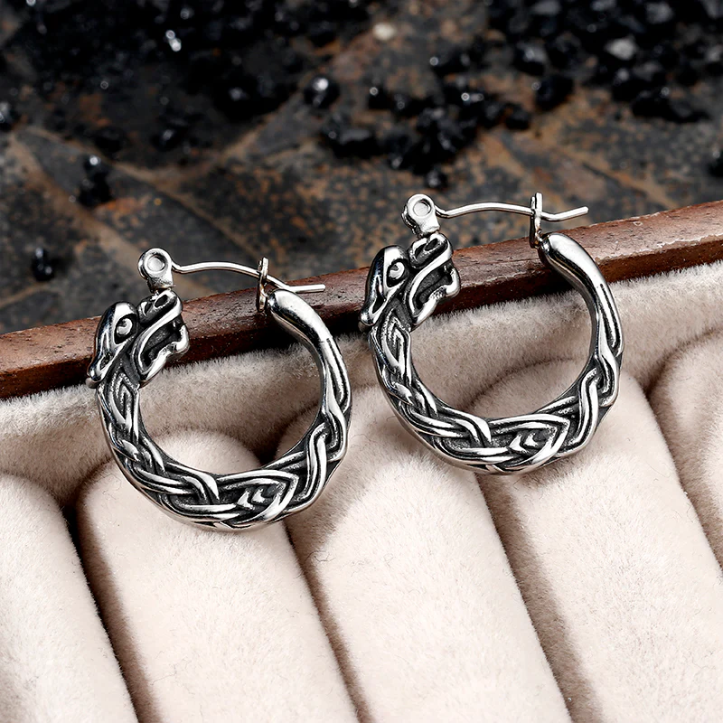 Punk Viking Dragon Stainless Steel Stud Earrings