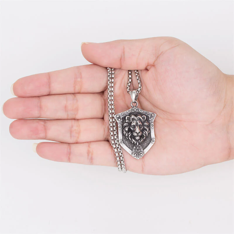 Punk Lion Wolf Shield Stainless Steel Necklace