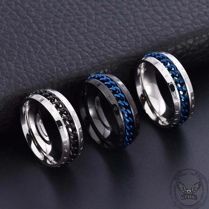 Viking Runes Chain Spinner Stainless Steel Ring