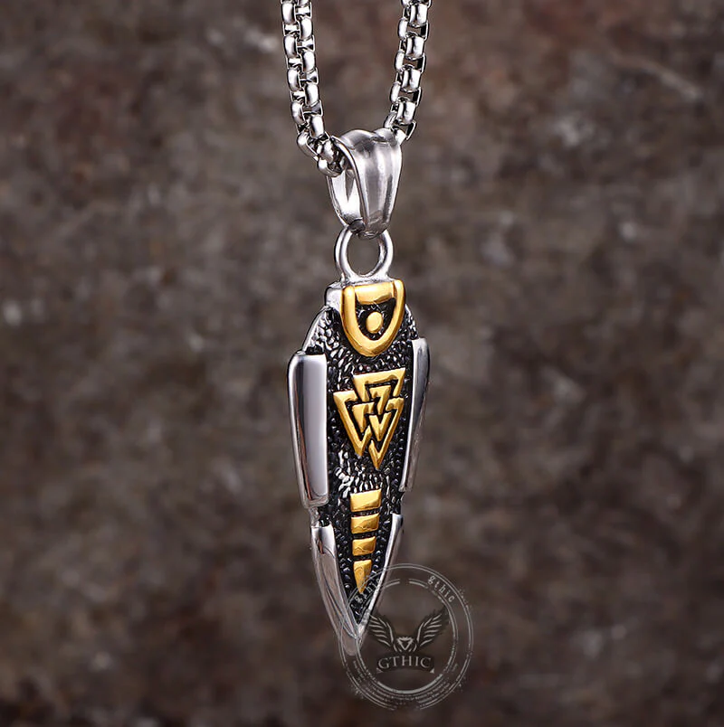 Nordic Valknut Spear of Odin Stainless Steel Necklace