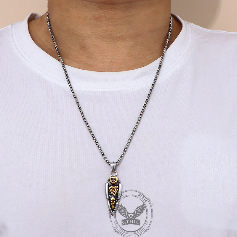 Nordic Valknut Spear of Odin Stainless Steel Necklace