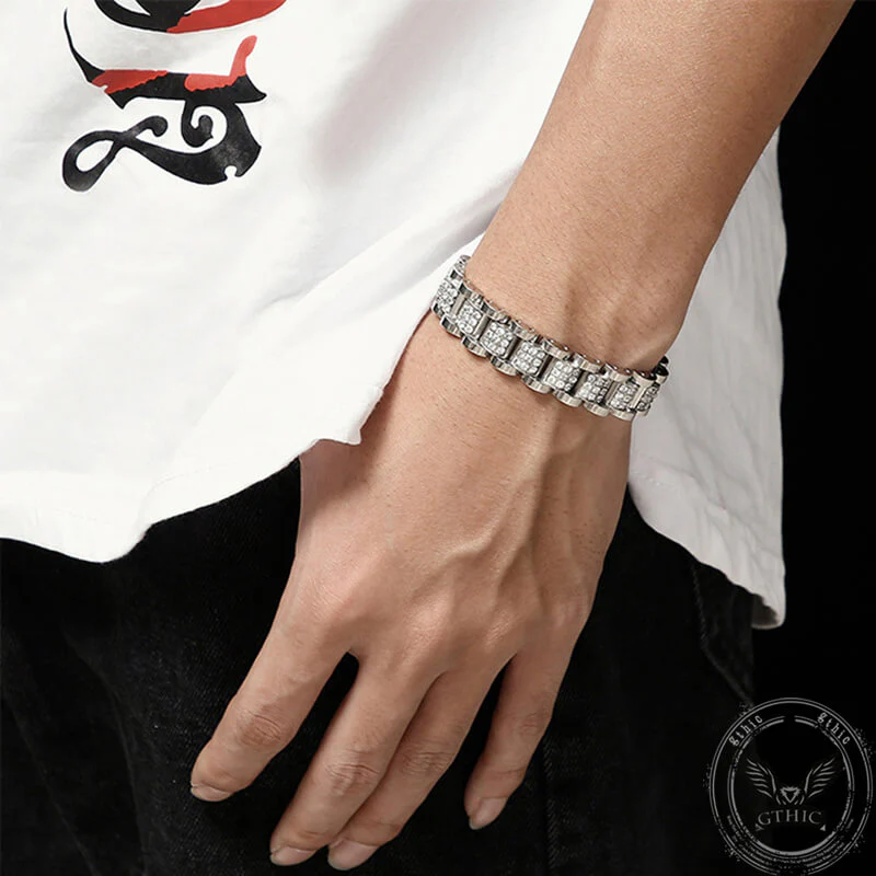 Iced Out Solid Color Stainless Steel Watch Band Bracelet