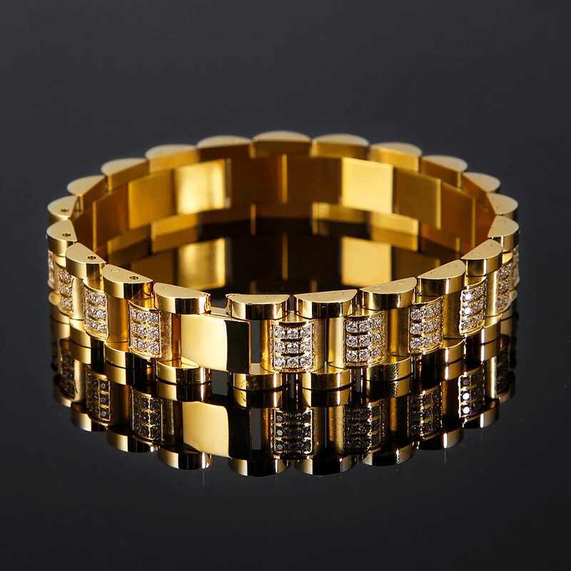 Iced Out Solid Color Stainless Steel Watch Band Bracelet