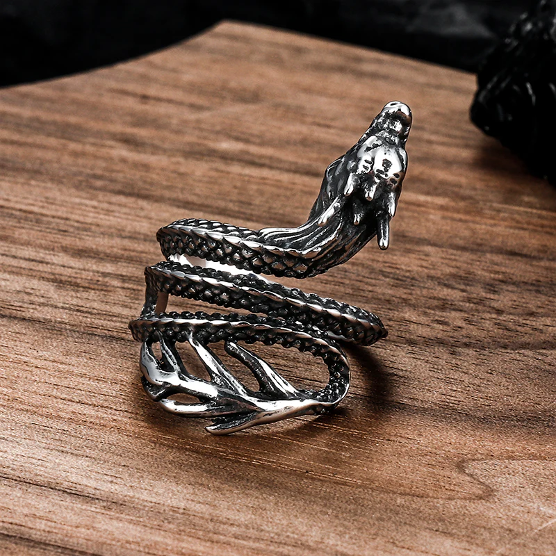 Vintage Coiled Chinese Dragon Stainless Steel Ring
