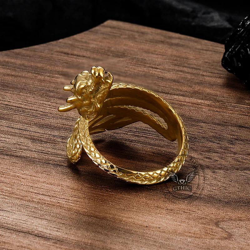 Vintage Coiled Chinese Dragon Stainless Steel Ring