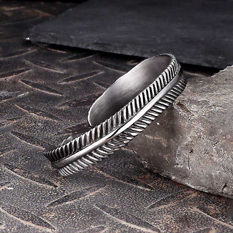 Angel Feather Gem Stainless Steel Open Bracelet