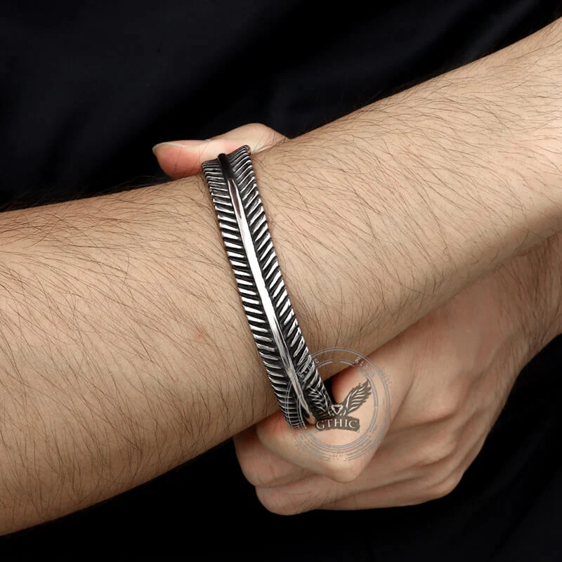 Angel Feather Gem Stainless Steel Open Bracelet