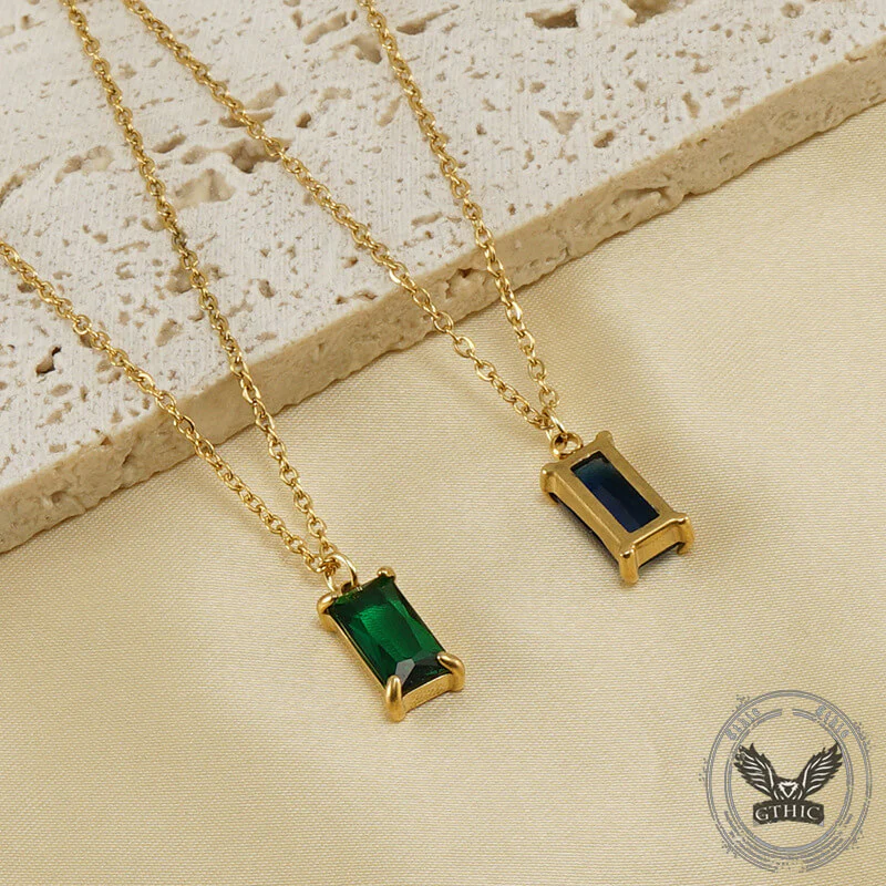 Simple Square Zircon Stainless Steel Necklace