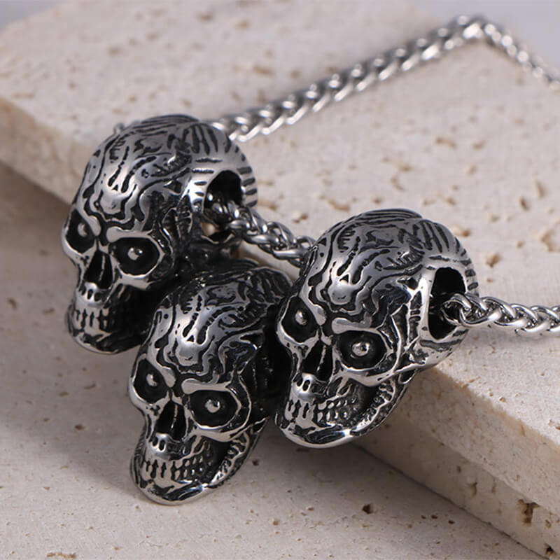 13876-dark-three-skull-head-stainless-steel-gothic-necklace-1.jpg Dark Three Skull Head Stainless Steel Gothic Necklace