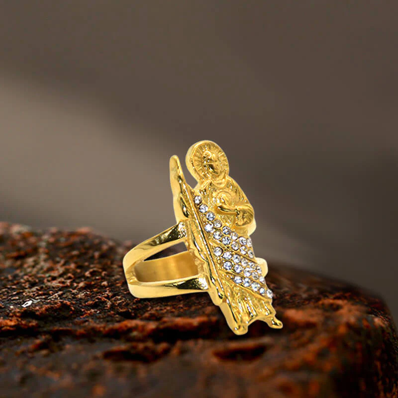 Saint Jude Diamond-Set Stainless Steel Religion Ring