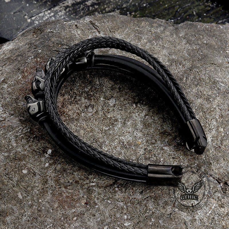 13949-punk-four-skulls-multi-layer-braided-leather-bracelet-6.jpg Punk Four Skulls Multi-Layer Braided Leather Bracelet