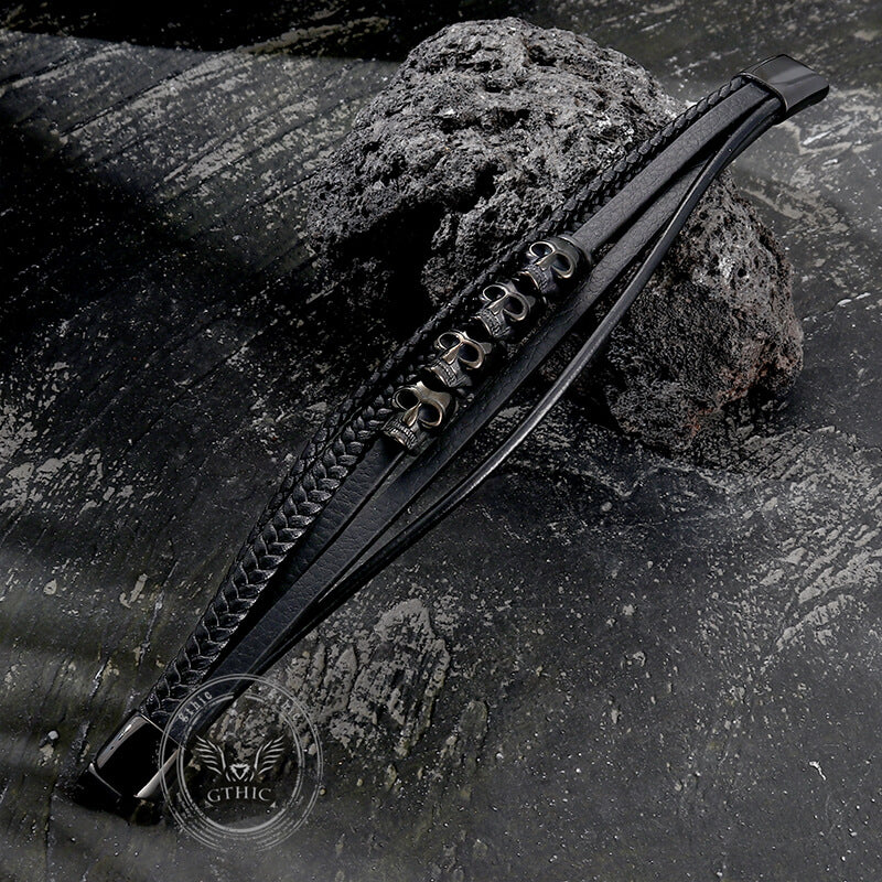 13949-punk-four-skulls-multi-layer-braided-leather-bracelet-7.jpg Punk Four Skulls Multi-Layer Braided Leather Bracelet