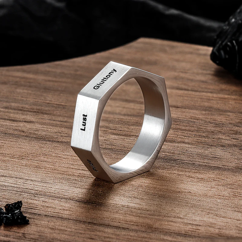 Simple Seven Sins Seven Virtues Stainless Steel Ring