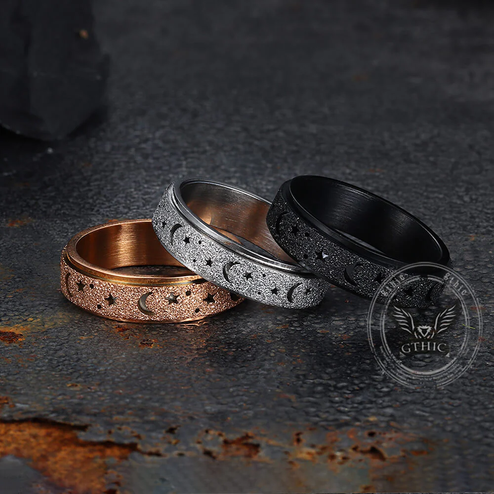 Frosted Hollow Star Moon Stainless Steel Spinner Ring