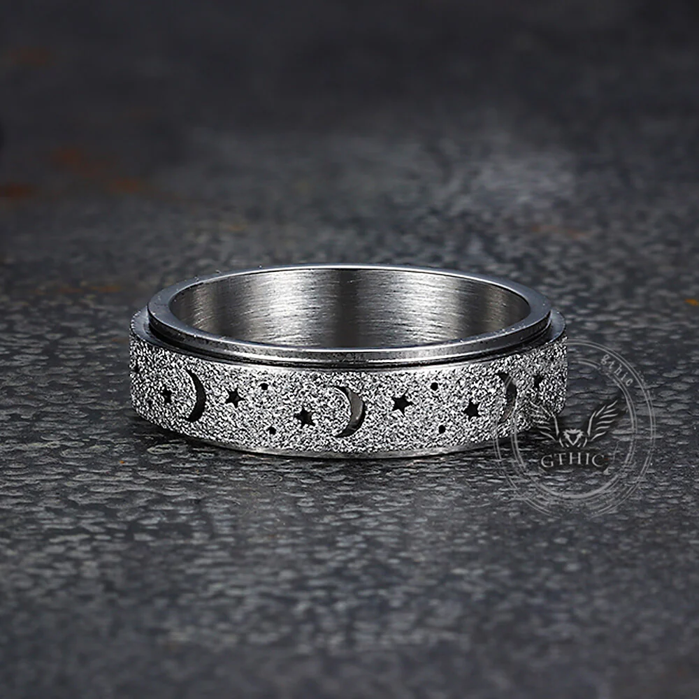 Frosted Hollow Star Moon Stainless Steel Spinner Ring