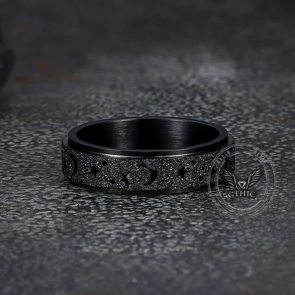 Frosted Hollow Star Moon Stainless Steel Spinner Ring