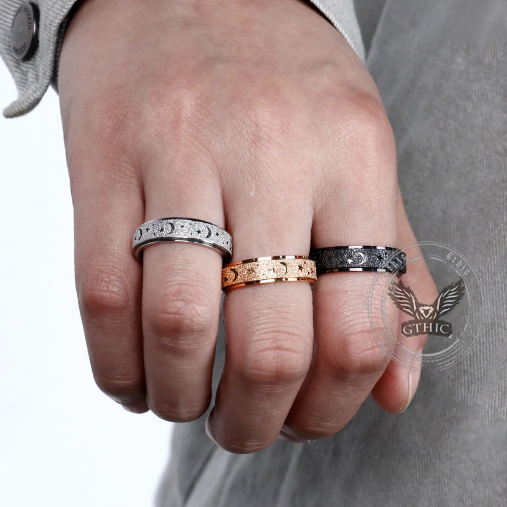 Frosted Hollow Star Moon Stainless Steel Spinner Ring