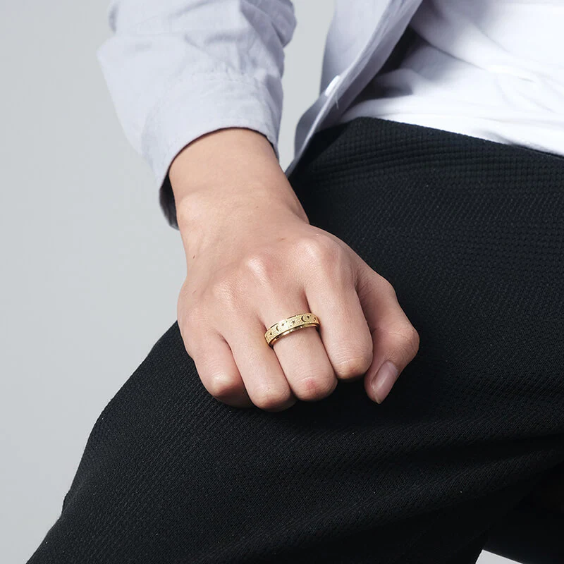 Frosted Hollow Star Moon Stainless Steel Spinner Ring