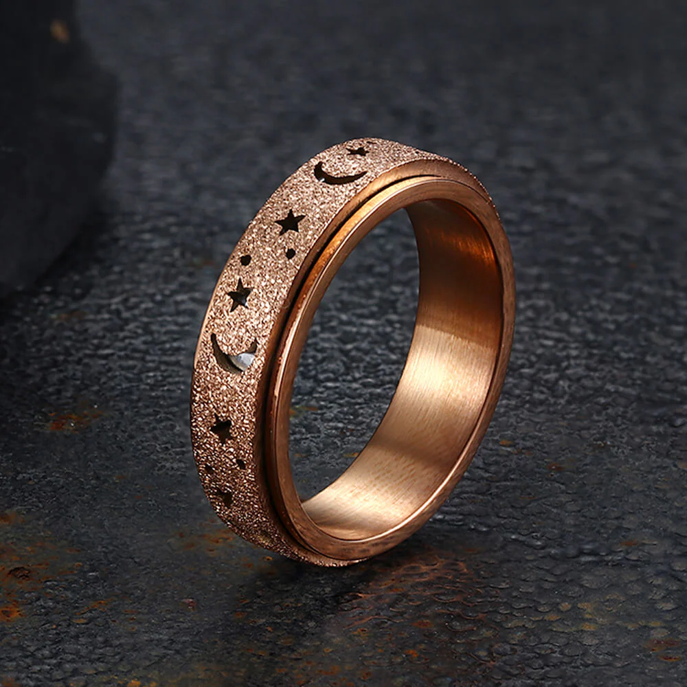 Frosted Hollow Star Moon Stainless Steel Spinner Ring