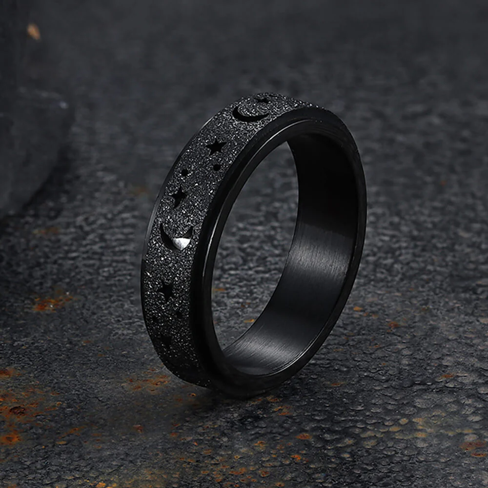 Frosted Hollow Star Moon Stainless Steel Spinner Ring