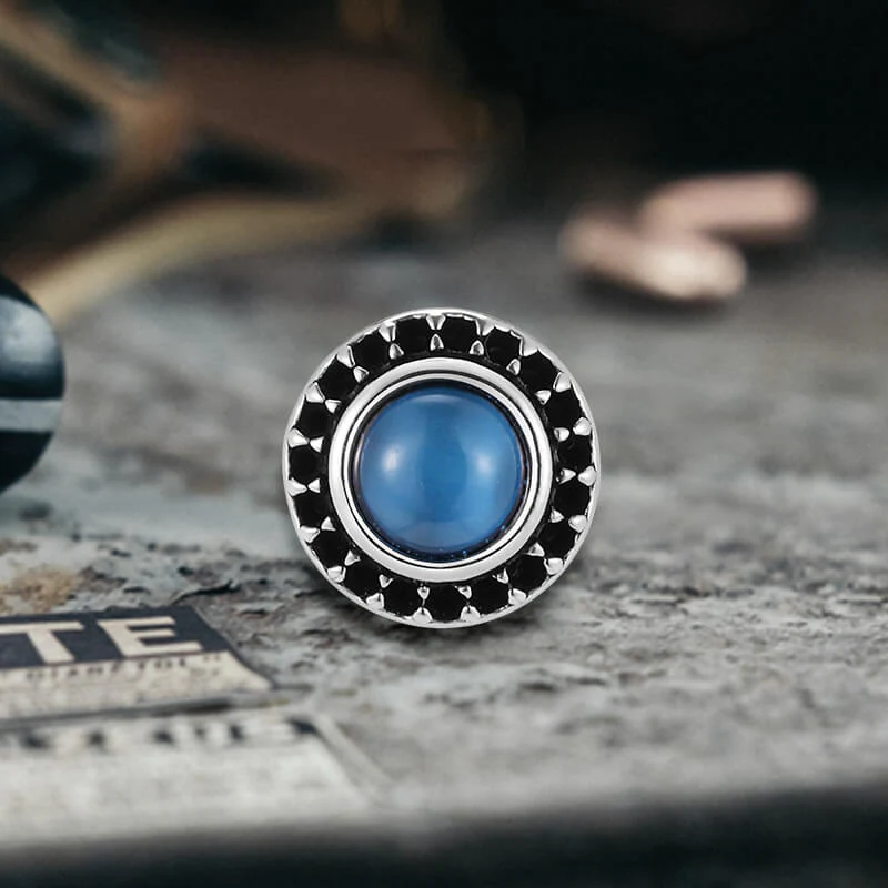 Punk Rock Round Gemstone Stainless Steel Stud Earrings