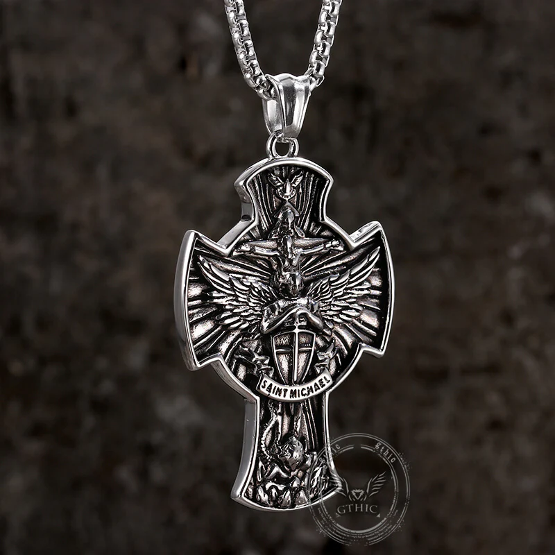 Saint Michael Sword Stainless Steel Cross Pendant