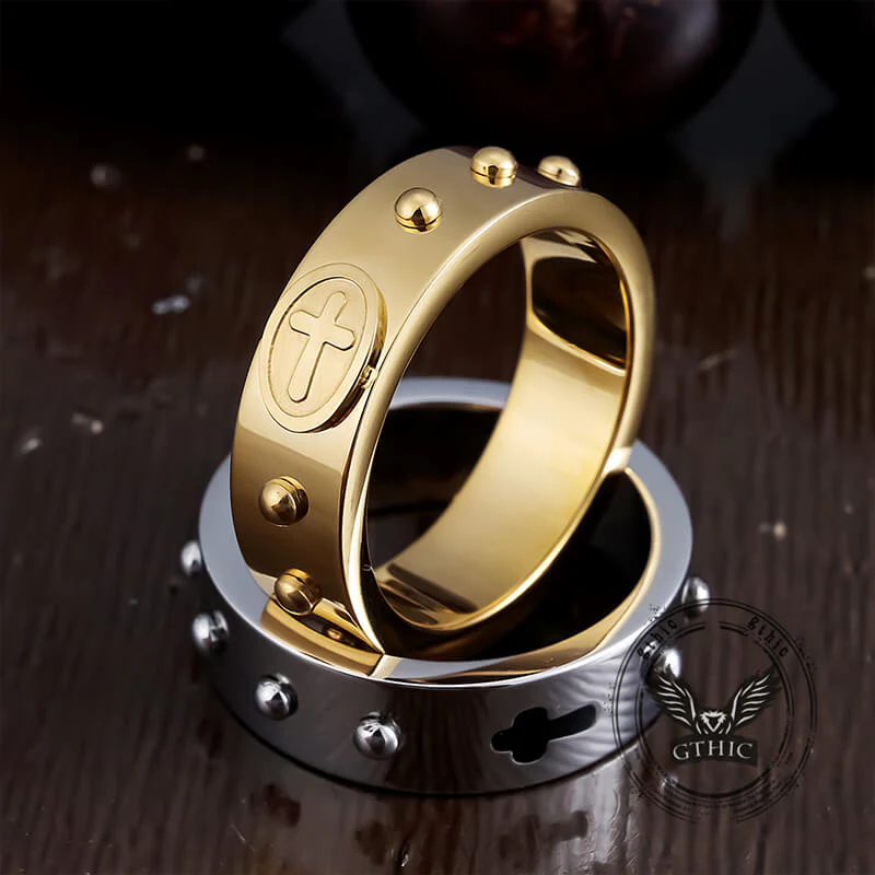 Simple Polka Dot Cross Stainless Steel Ring