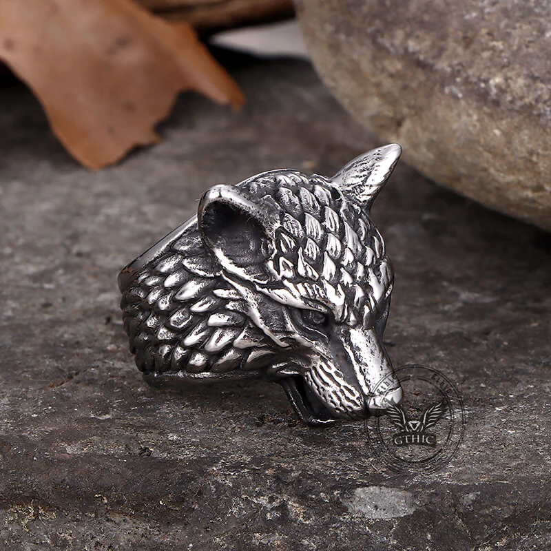 Punk Viking Wolf Head Stainless Steel Ring