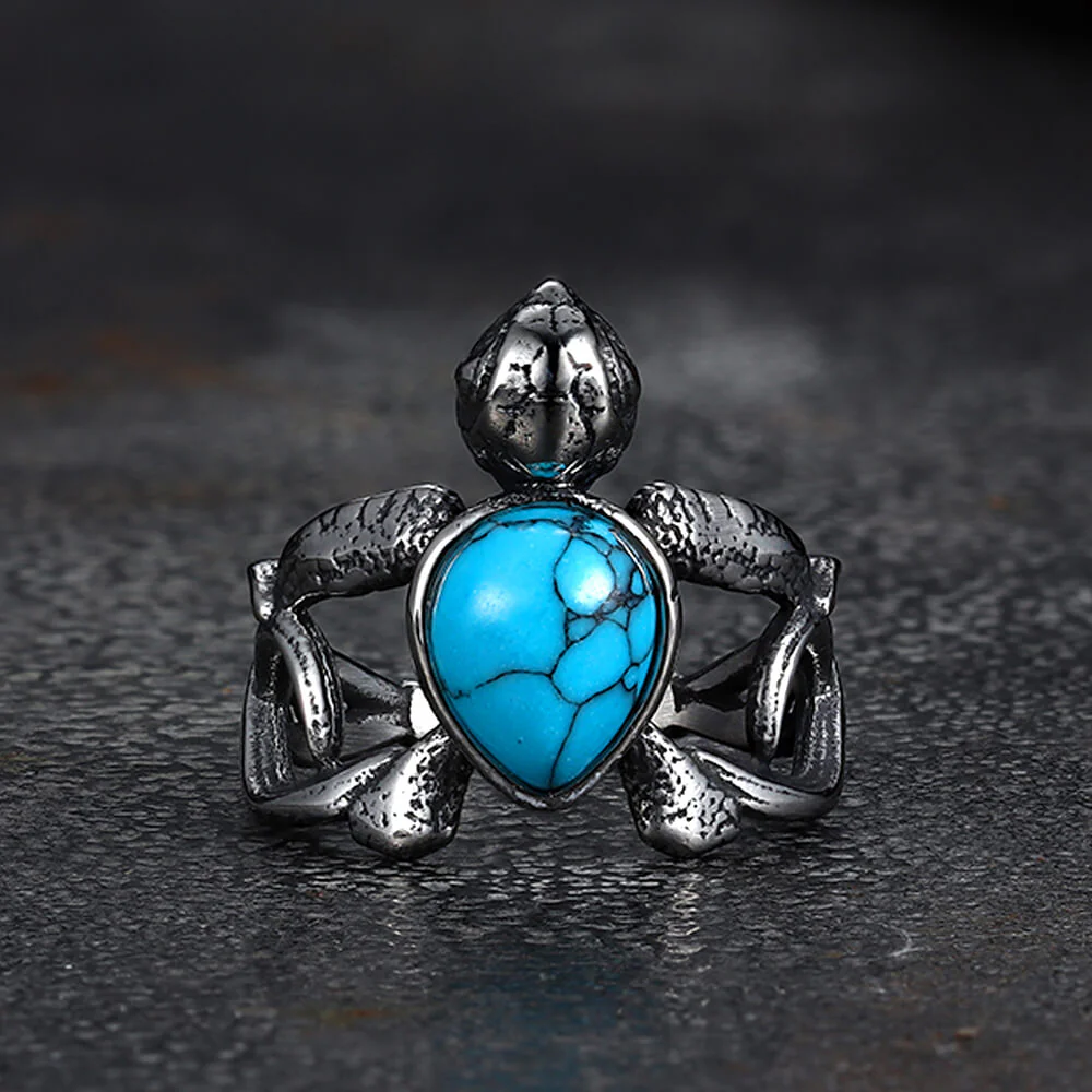 14095-vintage-indian-turtle-turquoise-stainless-steel-ring-1.webp Vintage Indian Turtle Turquoise Stainless Steel Ring