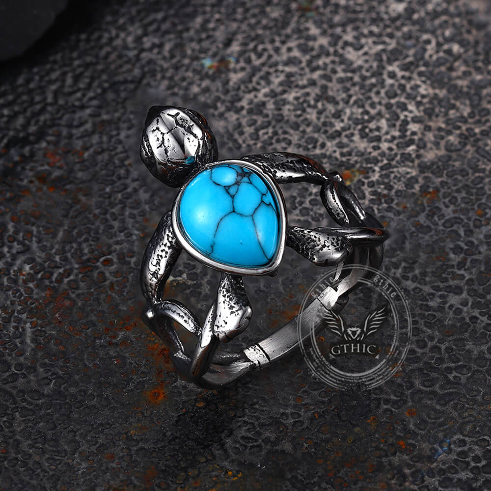 Vintage Indian Turtle Turquoise Stainless Steel Ring