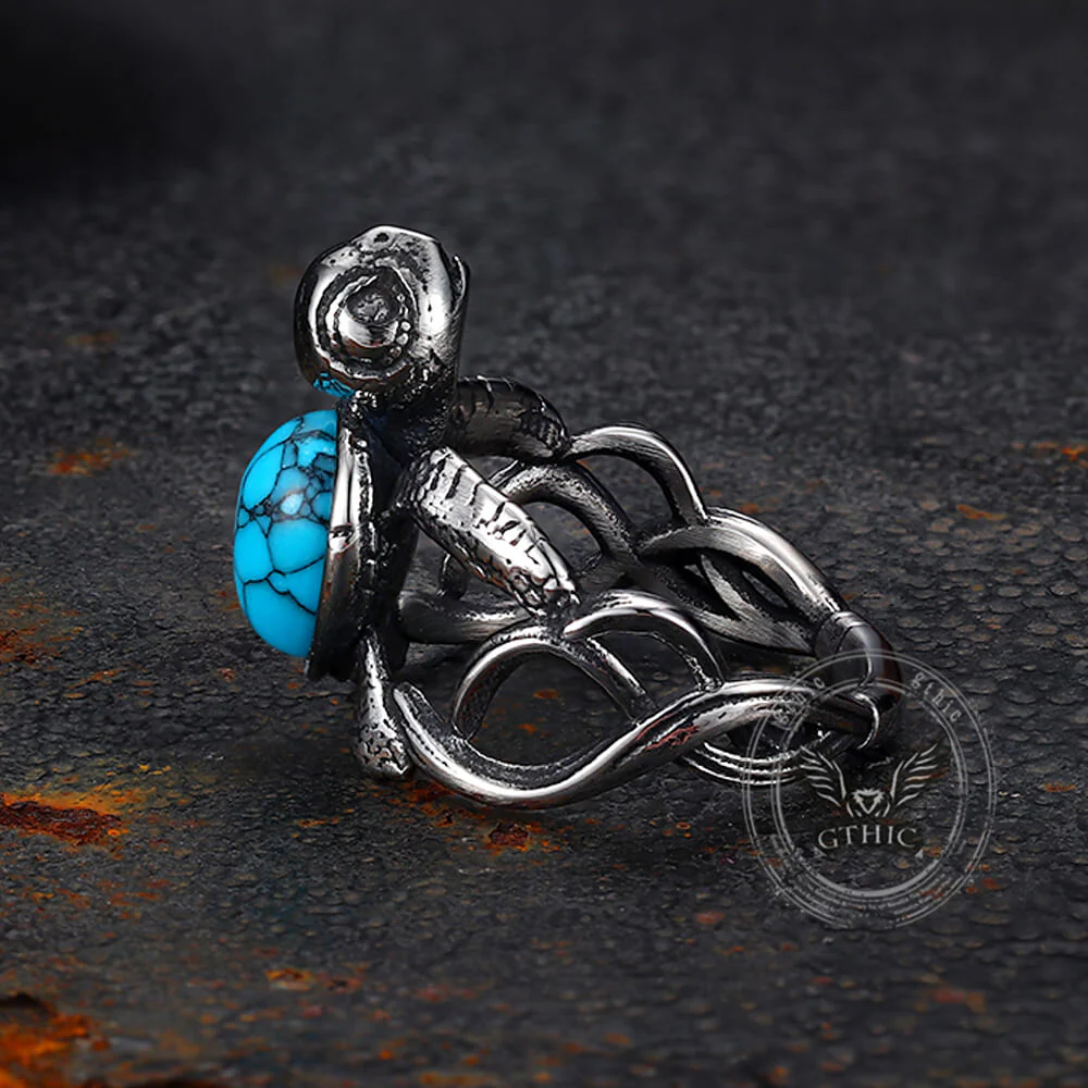 Vintage Indian Turtle Turquoise Stainless Steel Ring