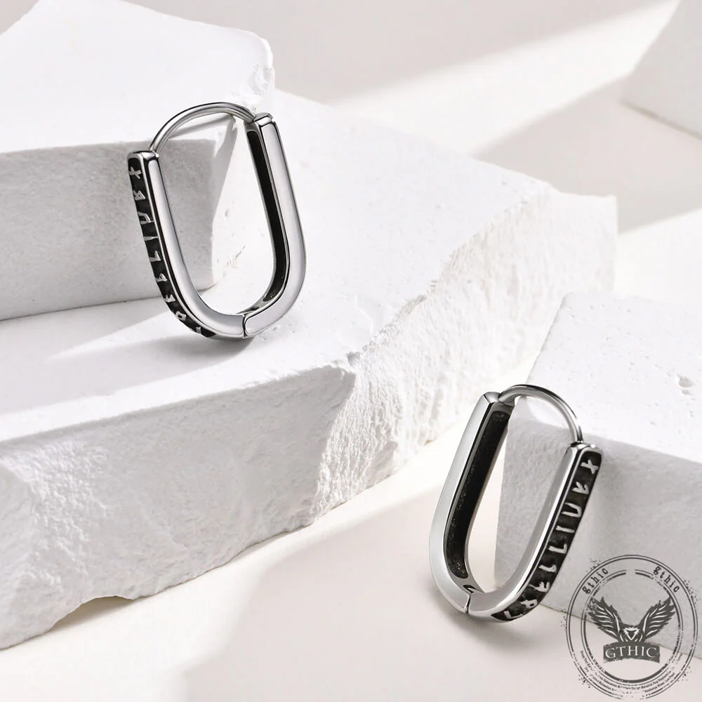 U Shaped Viking Runes Stainless Steel Earrings