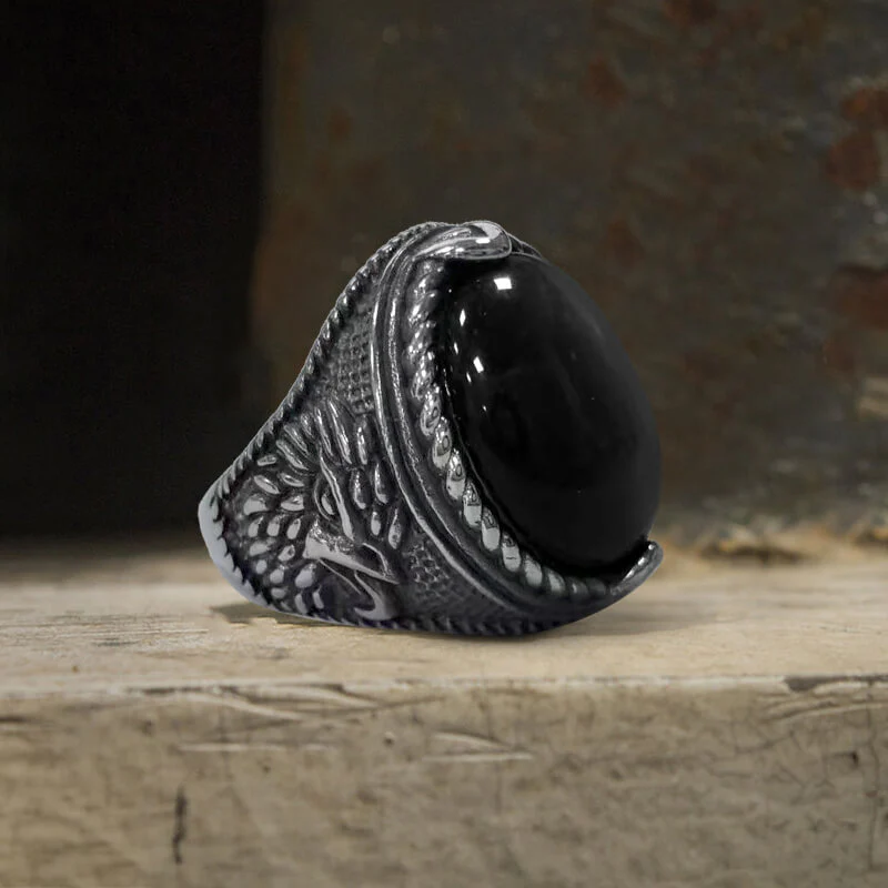 14151-vintage-turquoise-eagle-pattern-stainless-steel-ring-7.webp Vintage Turquoise Eagle Pattern Stainless Steel Ring