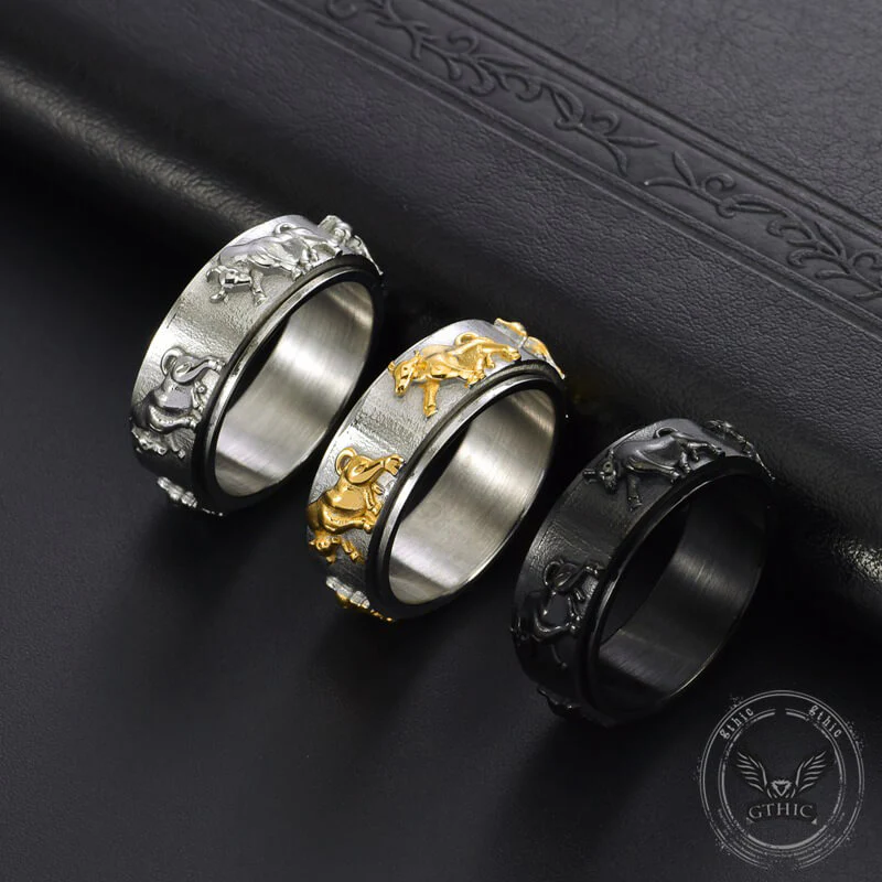Vintage Bull Stainless Steel Spinner Ring