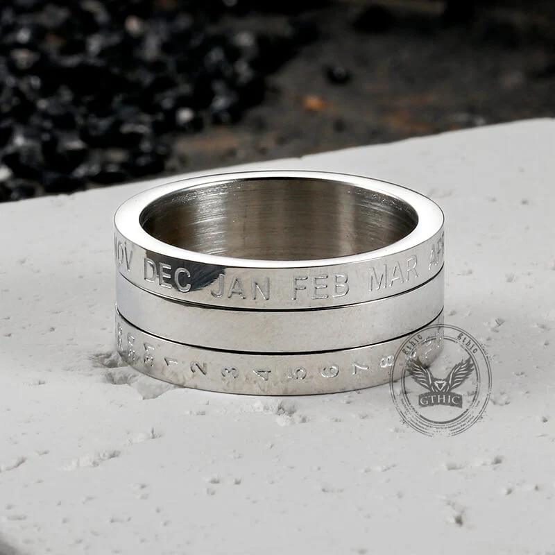 Calendar Diamond Stainless Steel Spinner Ring