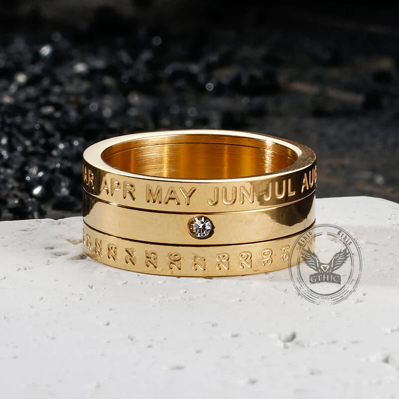 Calendar Diamond Stainless Steel Spinner Ring