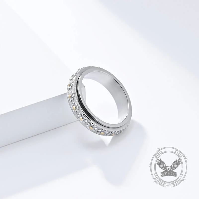 Simple Daisy Pattern Stainless Steel Spinner Ring