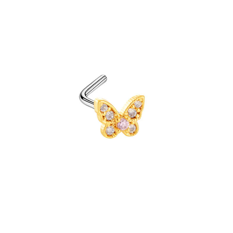 L Rod Bow Inlaid White Zircon Stainless Steel Nose Ring