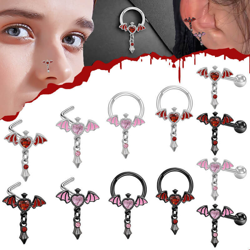 L Rod Love Heart Wings Inlaid Zircon Stainless Steel Nose Ring