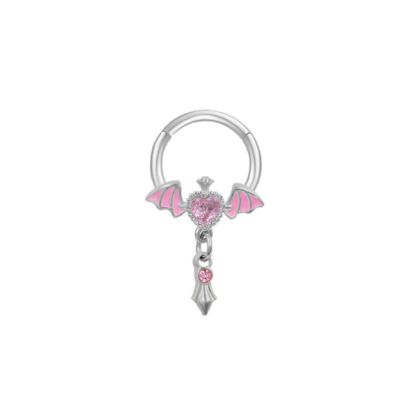 L Rod Love Heart Wings Inlaid Zircon Stainless Steel Nose Ring