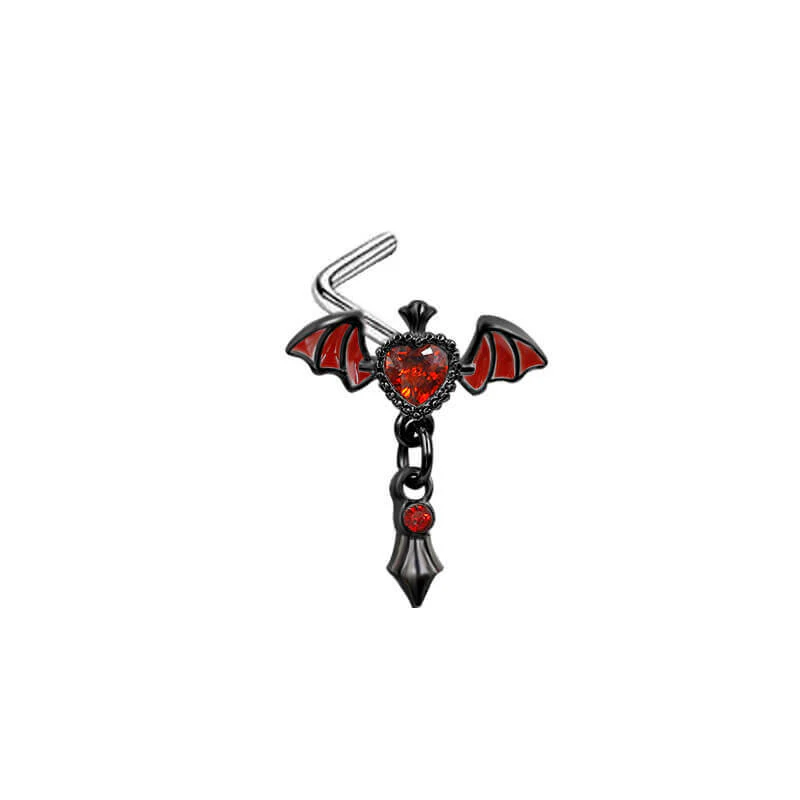 L Rod Love Heart Wings Inlaid Zircon Stainless Steel Nose Ring