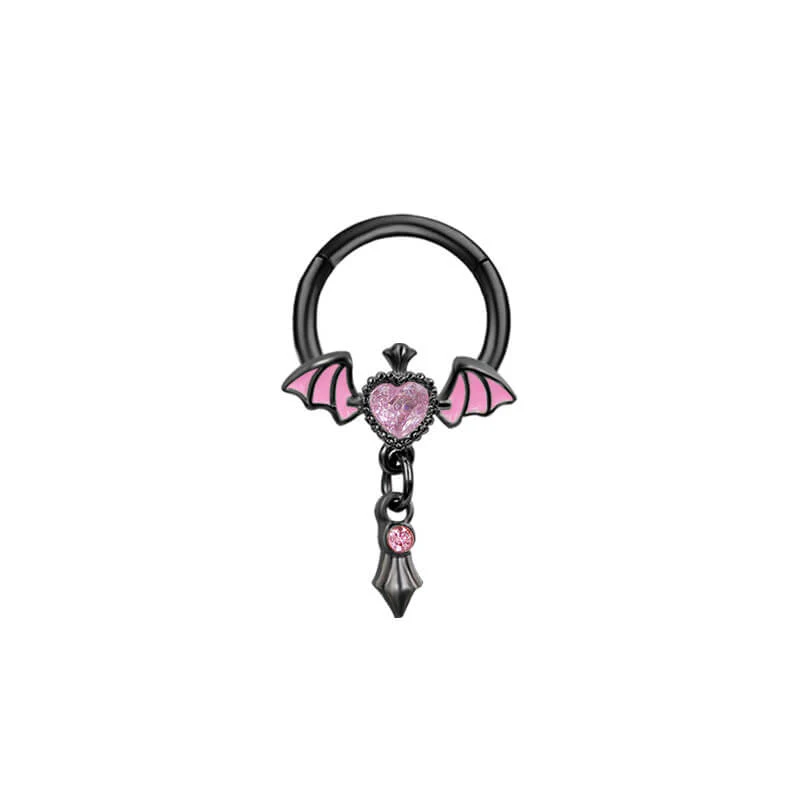 L Rod Love Heart Wings Inlaid Zircon Stainless Steel Nose Ring