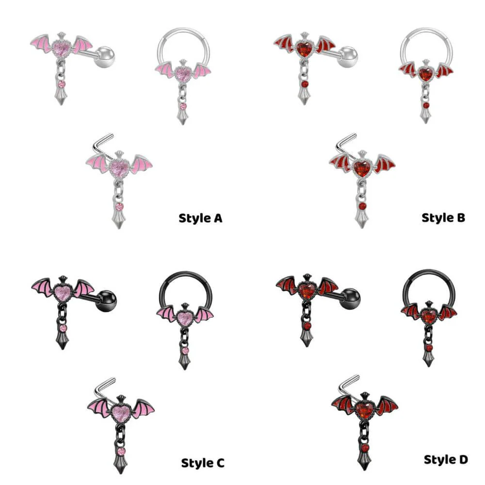 L Rod Love Heart Wings Inlaid Zircon Stainless Steel Nose Ring