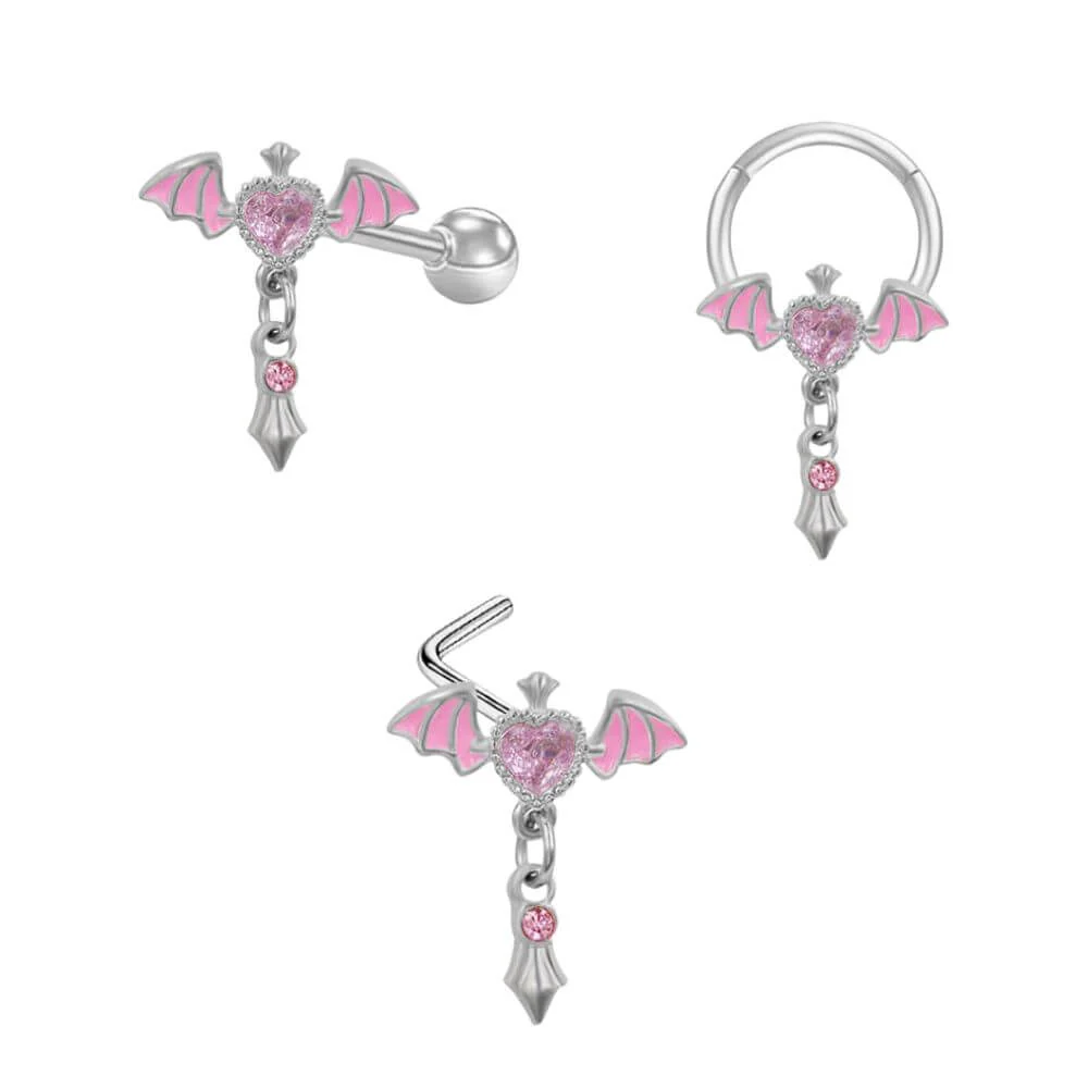 L Rod Love Heart Wings Inlaid Zircon Stainless Steel Nose Ring