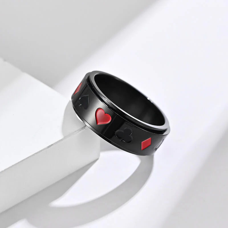 Simple Playing Card Pattern Stainless Steel Spinner Ring