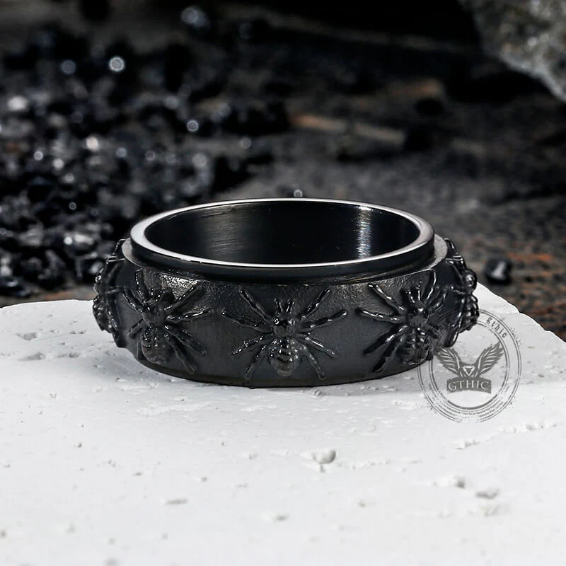 Gothic Spider Pattern Stainless Steel Spinner Ring